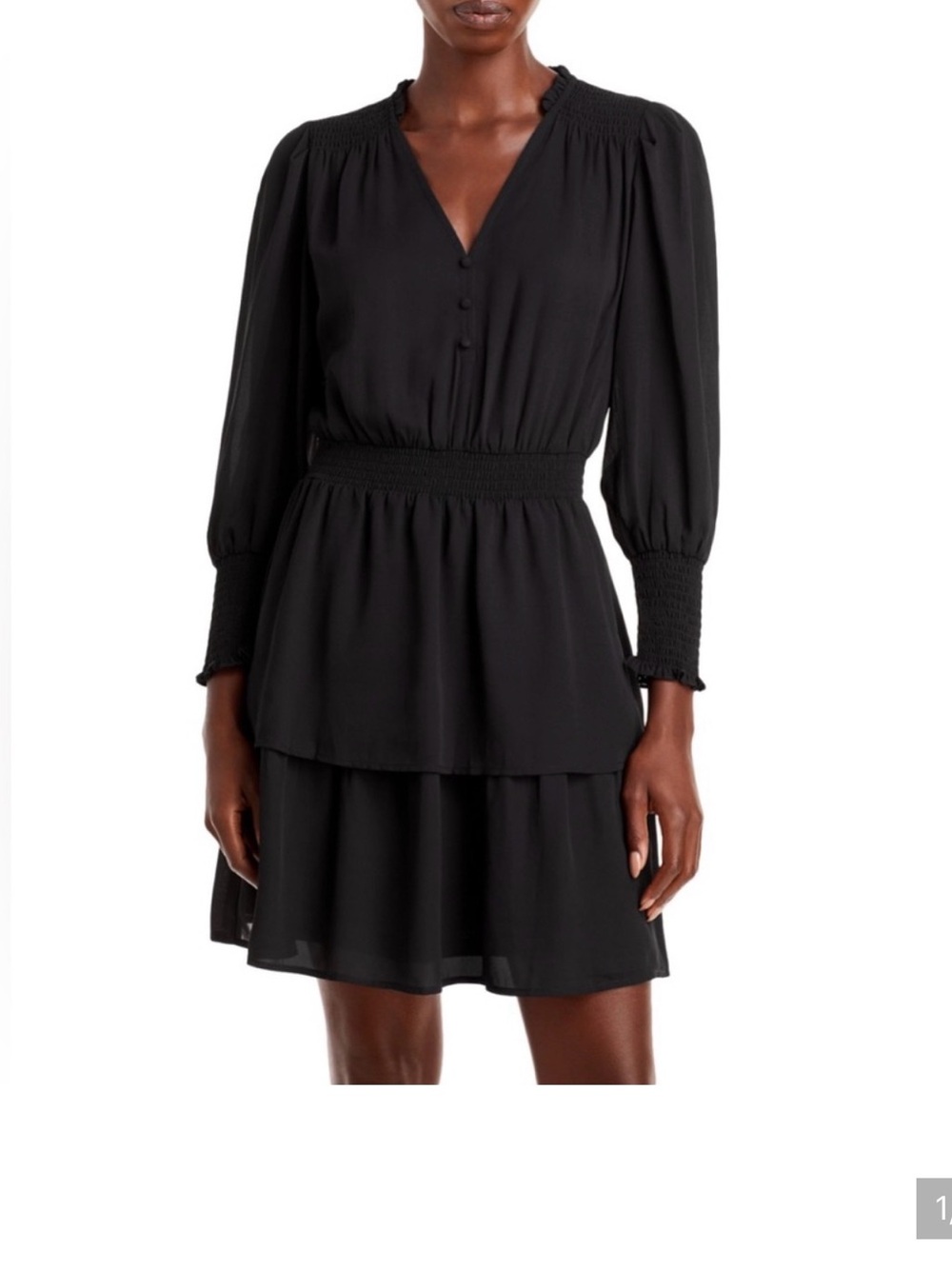 Aqua Black Long-Sleeve Tiered V-Neck Dress